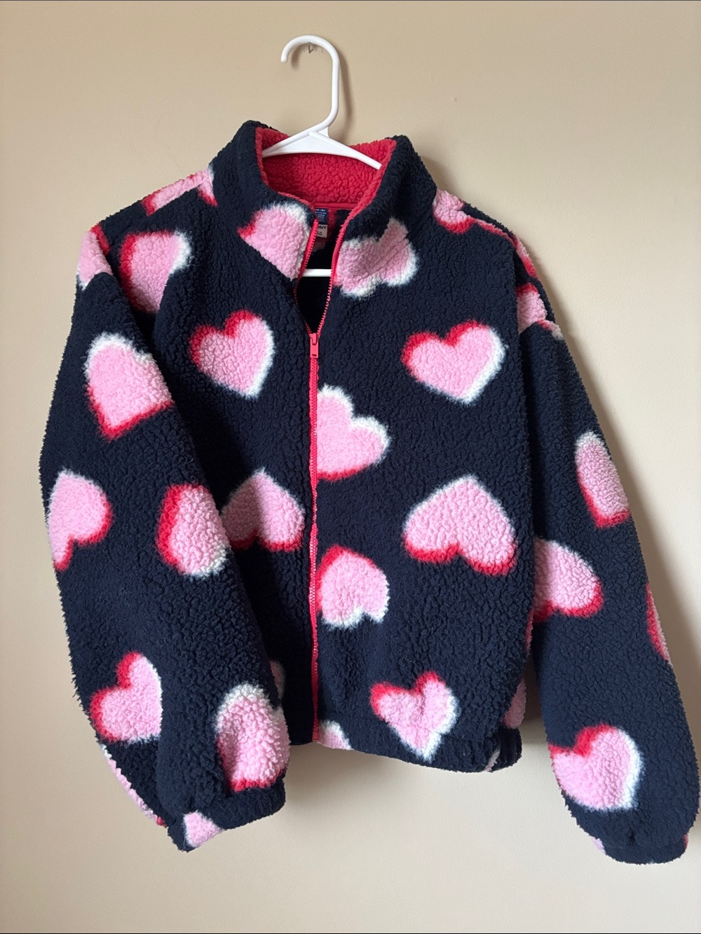 Girls Old Navy Navy Sherpa Jacket with Pink Heart Print